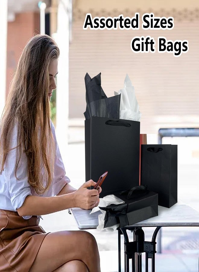 KEEPARTY Assorted Sizes Black Gift Bags with Ribbon Handles Kraft Paper Shopping Bags with Tissue Paper for Party Business Wedding Birthday Graduation Fathers Day (Black 6, 9 , 12.6 Inches, 6 Inches, 9 Inches, 12.6 Inches) - Image 4